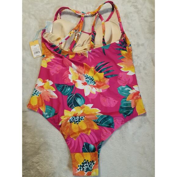 Kona Sol Women's 16W Plus Pink Tropical One-Piece Swimsuit NEW - Picture 7 of 8